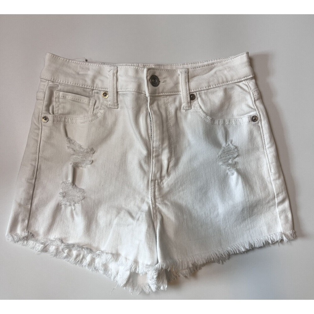 American Eagle jeans shorts womens‎ 00 distressed cut off zip closure white